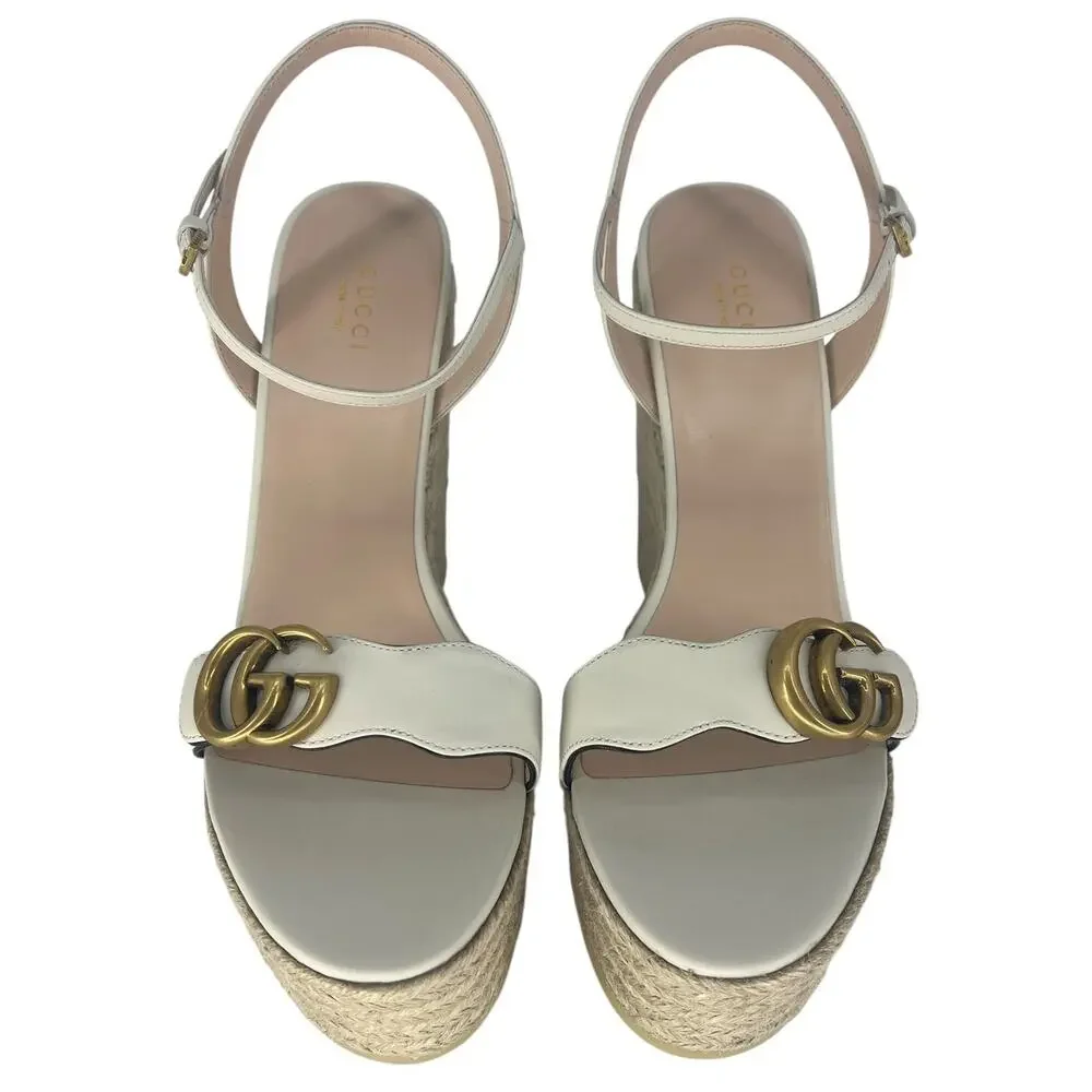 Gucci Aitana Marmont GG Leather Platform Espadrille Wedge Sandals 41 - Picture 8 of 16